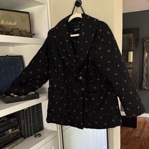 Madewell  Black Quilted Corduroy Blazer with Orange Accents